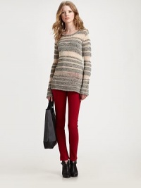 Knit stripes form a contrasting pattern in this lengthy, open-weave favorite. ScoopneckLong sleevesLonger length hits below the hips53% cotton/32% polyamide/15% linenDry cleanImportedModel shown is 5'10 (177cm) wearing US size Small. Knit stripes form a contrasting pattern in this lengthy, open-weave favorite. ScoopneckLong sleevesLonger length hits below the hips53% cotton/32% polyamide/15% linenDry cleanImportedModel shown is 5'10 (177cm) wearing US size Small.