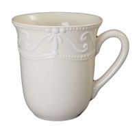 Feminine and sophisticated. Off-white porcelain body with white embossing. Dishwasher and microwave safe. Feminine and sophisticated. Off-white porcelain body with white embossing. Dishwasher and microwave safe.