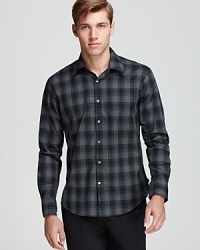 An understated button-down with a neutral palette, this handsome shirt shifts seamlessly between relaxed and refined affairs. From John Varvatos USA LUXE. An understated button-down with a neutral palette, this handsome shirt shifts seamlessly between relaxed and refined affairs. From John Varvatos USA LUXE.