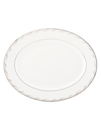 Crafted of exquisite bone china with platinum trim and paisleys, the Paisley Bloom oval platter from Marchesa by Lenox turns heads at any formal table. Crafted of exquisite bone china with platinum trim and paisleys, the Paisley Bloom oval platter from Marchesa by Lenox turns heads at any formal table.