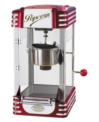 This retro style kettle popcorn unit makes hot, fresh and delicious popcorn just like in the movie theaters. It features a large, stainless steel kettle with a built in stirring system and pops up to 8 cups of popcorn per batch. Includes a measuring spoon for oil and a measuring cup for popcorn kernels, so every batch pops perfectly. With the Retro Kettle Popcorn Maker, popcorn has never tasted so good at home. 3-month warranty. Model RKP630. This retro style kettle popcorn unit makes hot, fresh and delicious popcorn just like in the movie theaters. It features a large, stainless steel kettle with a built in stirring system and pops up to 8 cups of popcorn per batch. Includes a measuring spoon for oil and a measuring cup for popcorn kernels, so every batch pops perfectly. With the Retro Kettle Popcorn Maker, popcorn has never tasted so good at home. 3-month warranty. Model RKP630.