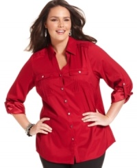 From jeans to trousers, Style&co.'s roll-tab sleeve plus size shirt is a perfect match for your favorite bottoms. From jeans to trousers, Style&co.'s roll-tab sleeve plus size shirt is a perfect match for your favorite bottoms.