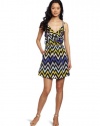 BCBGeneration Women's Printed Double Strap Dress, Black Multi, Large