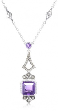 Badgley Mischka Fine Jewelry Cushion Cut Amethyst, White and Champagne Colored Diamonds Drop Pendant Necklace, 18 Badgley Mischka Fine Jewelry Cushion Cut Amethyst, White and Champagne Colored Diamonds Drop Pendant Necklace, 18