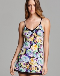A vibrant floral printed nightie with sheer mesh trim, a playful bedtime style from OnGossamer.