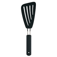 The thin, flexible edge glides easily beneath fragile foods, keeping them intact. The nylon head is safe for non-stick cookware, heat resistant to 400°F, angled for easy access and slotted for quick draining. A non-slip handle provides a firm grip. The thin, flexible edge glides easily beneath fragile foods, keeping them intact. The nylon head is safe for non-stick cookware, heat resistant to 400°F, angled for easy access and slotted for quick draining. A non-slip handle provides a firm grip.