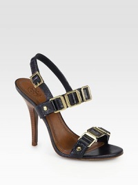 Goldtone hardware adds glamorous retro-inspired style to this leather slingback design. Stacked heel, 4½ (115mm)Leather upperAdjustable slingback strapLeather lining and solePadded insoleImported Goldtone hardware adds glamorous retro-inspired style to this leather slingback design. Stacked heel, 4½ (115mm)Leather upperAdjustable slingback strapLeather lining and solePadded insoleImported