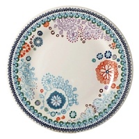 Sultana is a graphic and contemporary design in turquoise, orange, navy, and lavender inspired by laces of the Orient.