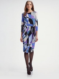 This colorful, kinetic print is offset by a soft sash belt.Jewel necklineThree-quarter sleevesSelf sash beltAbout 28 from natural waistRayonDry cleanMade in Italy of imported fabricModel shown is 5'10 (177cm) wearing US size 4. This colorful, kinetic print is offset by a soft sash belt.Jewel necklineThree-quarter sleevesSelf sash beltAbout 28 from natural waistRayonDry cleanMade in Italy of imported fabricModel shown is 5'10 (177cm) wearing US size 4.