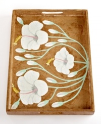 Make use of art. Flowers hand painted in serene pastels adorn a tray that's as functional as it is beautiful. Integrated handles make it easy to balance drinks, deliver breakfast in bed or simply organize what's on your coffee table. Make use of art. Flowers hand painted in serene pastels adorn a tray that's as functional as it is beautiful. Integrated handles make it easy to balance drinks, deliver breakfast in bed or simply organize what's on your coffee table.