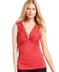A hardware detail adds a hint of shine to this striped MICHAEL Michael Kors tank -- perfect for layering over your favorite summer bottoms! A hardware detail adds a hint of shine to this striped MICHAEL Michael Kors tank -- perfect for layering over your favorite summer bottoms!