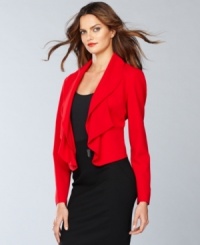 Gorgeous draping makes a classic blazer look totally fresh for fall. INC adorns this cropped version with soft, cascading ruffles for a feminine feel. Gorgeous draping makes a classic blazer look totally fresh for fall. INC adorns this cropped version with soft, cascading ruffles for a feminine feel.