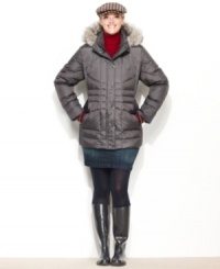 A puffer that shapes your silhouette? Clever channel quilting creates a flattering look on London Fog's plus size parka. Faux fur trim adds a luxe touch. A puffer that shapes your silhouette? Clever channel quilting creates a flattering look on London Fog's plus size parka. Faux fur trim adds a luxe touch.