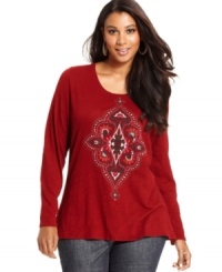Lucky Brand Jeans' long sleeve plus size top is a must-get for your weekend wardrobe. Lucky Brand Jeans' long sleeve plus size top is a must-get for your weekend wardrobe.