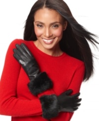 Add a touch of luxurious sophistication to your winter wardrobe. Charter Club adorns these leather gloves with glamorous fur cuffs, while a cozy fleece lining adds warmth. Add a touch of luxurious sophistication to your winter wardrobe. Charter Club adorns these leather gloves with glamorous fur cuffs, while a cozy fleece lining adds warmth.