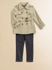 A traditional trench in a smart jacket length of pure cotton with all the classic details.Point collarButton shoulder epauletsDouble-breasted frontFront gun flapsLong sleeves with button tabsSelf buckle beltAngled front welt pocketsPointed back yokeInverted center back pleatLeopard print liningCottonMachine washImported Please note: Number of buttons may vary depending on size ordered. A traditional trench in a smart jacket length of pure cotton with all the classic details.Point collarButton shoulder epauletsDouble-breasted frontFront gun flapsLong sleeves with button tabsSelf buckle beltAngled front welt pocketsPointed back yokeInverted center back pleatLeopard print liningCottonMachine washImported Please note: Number of buttons may vary depending on size ordered.