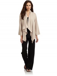 THE LOOKDraped shawl collarOpen-front styleLong sleevesAsymmetrical, draped front hemTHE FITAbout 38 from shoulder to hemTHE MATERIAL62% polyester/33% rayon/5% spandexCARE & ORIGINMachine washImportedModel shown is 5'11 (180cm) wearing US size Small. THE LOOKDraped shawl collarOpen-front styleLong sleevesAsymmetrical, draped front hemTHE FITAbout 38 from shoulder to hemTHE MATERIAL62% polyester/33% rayon/5% spandexCARE & ORIGINMachine washImportedModel shown is 5'11 (180cm) wearing US size Small.