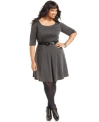 Wow them at work in Ruby Rox's plus size A-line dress, cinched by a belted waist-- it's ultra-flattering! Wow them at work in Ruby Rox's plus size A-line dress, cinched by a belted waist-- it's ultra-flattering!