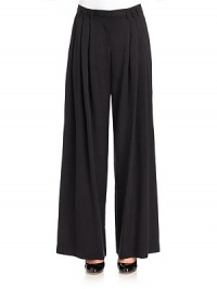 THE LOOKUltra fine silky twillWaistband with belt loops and hidden hook closureFront zip flyFront pleatsAngled front pocketsBack besom pocketsWide, flowing legTHE FITRise, about 10½Inseam, about 33THE MATERIALLyocellCARE & ORIGINDry cleanImportedModel shown is 5'10 (177cm) wearing US size 4. THE LOOKUltra fine silky twillWaistband with belt loops and hidden hook closureFront zip flyFront pleatsAngled front pocketsBack besom pocketsWide, flowing legTHE FITRise, about 10½Inseam, about 33THE MATERIALLyocellCARE & ORIGINDry cleanImportedModel shown is 5'10 (177cm) wearing US size 4.