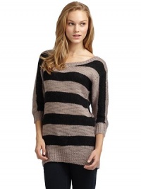 THE LOOKAllover stripesWide scoopneckThree-quarter length dolman sleevesRibbed neckline, cuffs and hemTHE FITAbout 26 from shoulder to hemTHE MATERIALAcrylic/wool/nylon/mohairCARE & ORIGINDry cleanImportedModel shown is 5'8 (172½cm) wearing US size Small. THE LOOKAllover stripesWide scoopneckThree-quarter length dolman sleevesRibbed neckline, cuffs and hemTHE FITAbout 26 from shoulder to hemTHE MATERIALAcrylic/wool/nylon/mohairCARE & ORIGINDry cleanImportedModel shown is 5'8 (172½cm) wearing US size Small.
