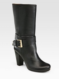 Wrap-around adjustable strap, polished metal buckle and stacked high heel complete this fine leather design. Stacked heel, 3½ (90mm)Shaft, 10¼Leg circumference, 13Leather upperLeather lining and solePadded insoleMade in ItalyOUR FIT MODEL RECOMMENDS ordering one half size up as this style runs small. Wrap-around adjustable strap, polished metal buckle and stacked high heel complete this fine leather design. Stacked heel, 3½ (90mm)Shaft, 10¼Leg circumference, 13Leather upperLeather lining and solePadded insoleMade in ItalyOUR FIT MODEL RECOMMENDS ordering one half size up as this style runs small.