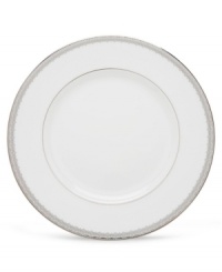 Inspired by the trim on an elegant couture gown, the graceful Lace Couture dinner plates from Lenox's dinnerware and dishes collection feature an intricate platinum border that combines harmoniously with white bone china for unparalleled style. Inspired by the trim on an elegant couture gown, the graceful Lace Couture dinner plates from Lenox's dinnerware and dishes collection feature an intricate platinum border that combines harmoniously with white bone china for unparalleled style.