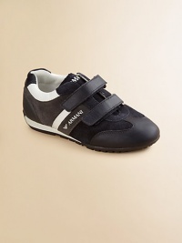 Get his feet into these cool sneaks, crafted in plush suede with double grip-tape closure, eagle logo and sturdy rubber sole.Double grip-tape closureLeather upper70% polyester/30% bovine leather liningRubber solePadded insoleImported Get his feet into these cool sneaks, crafted in plush suede with double grip-tape closure, eagle logo and sturdy rubber sole.Double grip-tape closureLeather upper70% polyester/30% bovine leather liningRubber solePadded insoleImported