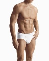 Three pack briefs set. Classic, universal fit low rise briefs with logo on elastic waist band. Functional fly.