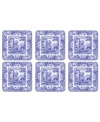 With a quaint country scene and the Imari Oriental border of Spode's Blue Italian dinnerware, these casual cork-back coasters lend distinct old-world charm to traditional tables.