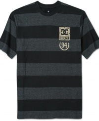 Step up your casual look with this striped DC Shoes logo tee. Step up your casual look with this striped DC Shoes logo tee.