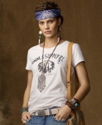 A rustic tribal influence enlivens our beaded cotton jersey tee, lending an element of wilderness chic to even your most casual looks, from Denim & Supply Ralph Lauren. A rustic tribal influence enlivens our beaded cotton jersey tee, lending an element of wilderness chic to even your most casual looks, from Denim & Supply Ralph Lauren.