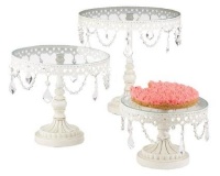Set of Three White Iron and Glass Cake Stands Set of Three White Iron and Glass Cake Stands