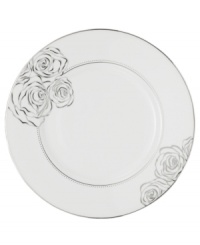 With Monique Lhuillier's designer touch, luxe bone china blossoms into the gorgeous Sunday Rose collection of accent plates. Featuring bands of platinum, luscious blooms and twinkling dots.