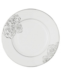 With Monique Lhuillier's designer touch, luxe bone china blossoms into the gorgeous Sunday Rose collection of accent plates. Featuring bands of platinum, luscious blooms and twinkling dots. With Monique Lhuillier's designer touch, luxe bone china blossoms into the gorgeous Sunday Rose collection of accent plates. Featuring bands of platinum, luscious blooms and twinkling dots.