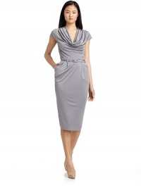 THE LOOKDraped neckline Cap sleevesPleated details on bodiceBelt with buckle closurePleated detailSide pocketsSide zip closureTHE FITAbout 45 longTHE MATERIAL60% silk/40% rayonCARE & ORIGINDry cleanImportedModel shown is 5'10 (177cm) wearing US size Small. THE LOOKDraped neckline Cap sleevesPleated details on bodiceBelt with buckle closurePleated detailSide pocketsSide zip closureTHE FITAbout 45 longTHE MATERIAL60% silk/40% rayonCARE & ORIGINDry cleanImportedModel shown is 5'10 (177cm) wearing US size Small.