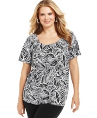 Lock up a chic casual look with Elementz' short sleeve plus size top, accented by a chain neckline.