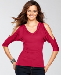 INC's petite voile-trim tee takes a turn for the glamorous with alluring shoulder cutouts! INC's petite voile-trim tee takes a turn for the glamorous with alluring shoulder cutouts!