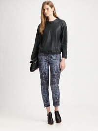 A rocker-chic pair with a hip, abstract print and unexpected zippers that reach all the way up the legs.Button closureZip flySlash front pocketsFull zip outer legsAllover printRise, about 8Inseam, about 2697% cotton/3% elastaneDry cleanMade in ItalyModel shown is 5'10 (177cm) wearing US size 4. A rocker-chic pair with a hip, abstract print and unexpected zippers that reach all the way up the legs.Button closureZip flySlash front pocketsFull zip outer legsAllover printRise, about 8Inseam, about 2697% cotton/3% elastaneDry cleanMade in ItalyModel shown is 5'10 (177cm) wearing US size 4.