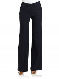 THE LOOKBanded waistZip fly with slide tab and button closureFront besom pocketsBack welt pocketsTHE FITRise, about 8Inseam, about 32THE MATERIAL96% virgin wool/4% spandexFully linedCARE & ORIGINDry cleanImportedModel shown is 5'10 (177cm) wearing US size 4. THE LOOKBanded waistZip fly with slide tab and button closureFront besom pocketsBack welt pocketsTHE FITRise, about 8Inseam, about 32THE MATERIAL96% virgin wool/4% spandexFully linedCARE & ORIGINDry cleanImportedModel shown is 5'10 (177cm) wearing US size 4.