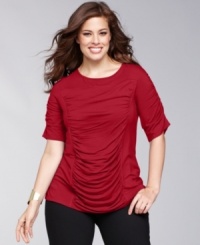 Dramatic, feminine ruching makes INC's plus size top feel fresh for the season. Pair it with a blazer and jeans for an effortless casual look. Dramatic, feminine ruching makes INC's plus size top feel fresh for the season. Pair it with a blazer and jeans for an effortless casual look.