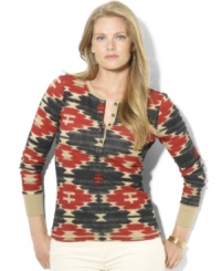 Lauren Ralph Lauren's classic cotton henley is updated for the season with a bold Southwestern-inspired pattern. Lauren Ralph Lauren's classic cotton henley is updated for the season with a bold Southwestern-inspired pattern.