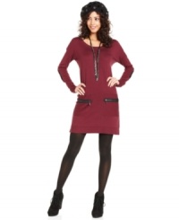 A fall staple, this Kensie sweater dress features exposed zipper and elbow patches for added edge -- pair it with your fave tights & boots! A fall staple, this Kensie sweater dress features exposed zipper and elbow patches for added edge -- pair it with your fave tights & boots!