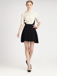 Embroidered floral lace lends a feminine air to this structural, panel-constructed style.Scalloped jewel necklineShort sleevesPanel constructionBack zipAbout 26 from shoulder to hem94% wool/5% elastane/1% polyamideDry cleanMade in Italy of imported fabricModel shown is 5'10½ (179cm) wearing US size 4. Embroidered floral lace lends a feminine air to this structural, panel-constructed style.Scalloped jewel necklineShort sleevesPanel constructionBack zipAbout 26 from shoulder to hem94% wool/5% elastane/1% polyamideDry cleanMade in Italy of imported fabricModel shown is 5'10½ (179cm) wearing US size 4.