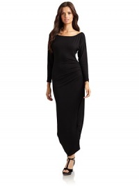THE LOOKBateau necklineThree-quarter length sleevesSide ruchingSide slitMaxi lengthTHE FITAbout 60 from shoulder to hemTHE MATERIALModal/spandexCARE & ORIGINDry cleanMade in USAModel shown is 5'9½ (176cm) wearing US size Small. THE LOOKBateau necklineThree-quarter length sleevesSide ruchingSide slitMaxi lengthTHE FITAbout 60 from shoulder to hemTHE MATERIALModal/spandexCARE & ORIGINDry cleanMade in USAModel shown is 5'9½ (176cm) wearing US size Small.