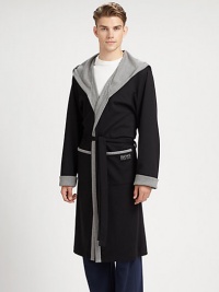 Start your day and end your night by wrapping up in this soft, stretch cotton robe featuring an attached hood and a belted waist for extended comfort and wear.Tie waistAttached hoodHip patch pocketsAbout 47 from shoulder to hem98% cotton/2% elastaneMachine washImported Start your day and end your night by wrapping up in this soft, stretch cotton robe featuring an attached hood and a belted waist for extended comfort and wear.Tie waistAttached hoodHip patch pocketsAbout 47 from shoulder to hem98% cotton/2% elastaneMachine washImported