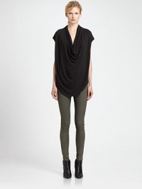 From the HELMUT capsule collection. The King of Cool spins this closet classic into an edgy design with a draped cowlneck, cap sleeves and shirttail hem that hits below the hips. CowlneckCap sleevesShirttail hem hits below hips50% supima cotton/50% modalDry cleanImportedModel shown is 5'11 (178cm) wearing US size Small. From the HELMUT capsule collection. The King of Cool spins this closet classic into an edgy design with a draped cowlneck, cap sleeves and shirttail hem that hits below the hips. CowlneckCap sleevesShirttail hem hits below hips50% supima cotton/50% modalDry cleanImportedModel shown is 5'11 (178cm) wearing US size Small.