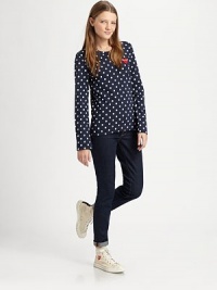 Ladylike polka dots and a contrasting heart emblem add ladylike charm to this soft jersey top. RoundneckLong sleevesCottonHand washImportedModel shown is 5'11 (178cm) wearing US size Small. Ladylike polka dots and a contrasting heart emblem add ladylike charm to this soft jersey top. RoundneckLong sleevesCottonHand washImportedModel shown is 5'11 (178cm) wearing US size Small.