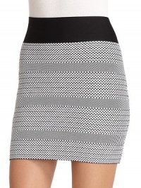 THE LOOKSleek bandage constructionWide solid elastic waistbandGeometric jacquard effectTHE FITAbout 17 longTHE MATERIAL85% rayon/14% nylon/1% spandexCARE & ORIGINMachine washImportedModel shown is 5'9½ (176cm) wearing US size Small. THE LOOKSleek bandage constructionWide solid elastic waistbandGeometric jacquard effectTHE FITAbout 17 longTHE MATERIAL85% rayon/14% nylon/1% spandexCARE & ORIGINMachine washImportedModel shown is 5'9½ (176cm) wearing US size Small.