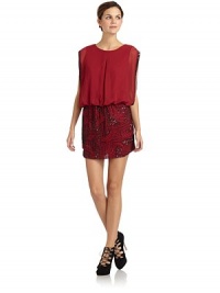 THE LOOKBeaded and sequin accents Round necklineSleevelessFront gusset pleatSplit side bodiceGathered blouson topTHE FITAbout 32 from shoulder to hemTHE MATERIALPolyesterFully linedCARE & ORIGINHand wash ImportedModel shown is 5'10 (177cm) wearing US size Small. THE LOOKBeaded and sequin accents Round necklineSleevelessFront gusset pleatSplit side bodiceGathered blouson topTHE FITAbout 32 from shoulder to hemTHE MATERIALPolyesterFully linedCARE & ORIGINHand wash ImportedModel shown is 5'10 (177cm) wearing US size Small.