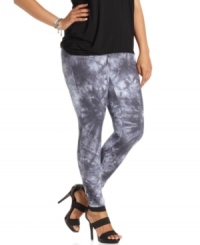 INC adds a cool tie-dye print to plus size leggings for a cool take on a wardrobe staple. INC adds a cool tie-dye print to plus size leggings for a cool take on a wardrobe staple.